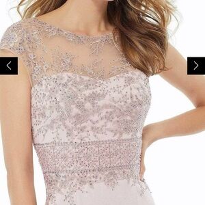Mori Lee Pink Embellished Bateau Neck Gown
